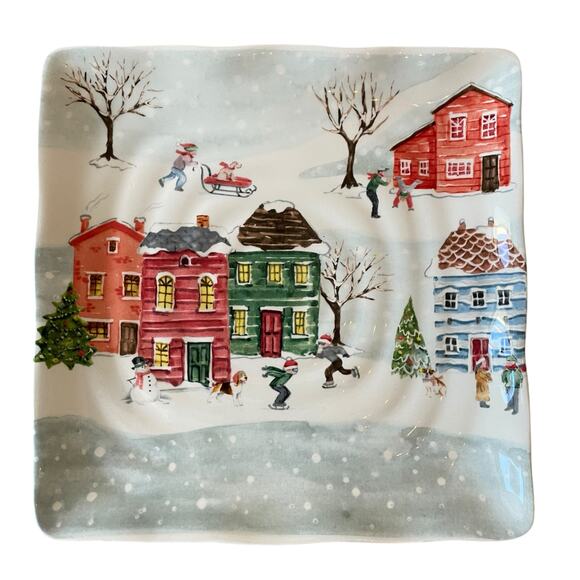 Maxcera Christmas Winter Village Salad Plates 8.5in Holiday Snow Set of 4 New - Picture 14 of 16